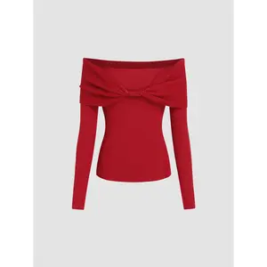 Cider [size 0-26] Twist Off-shoulder Knitted Top