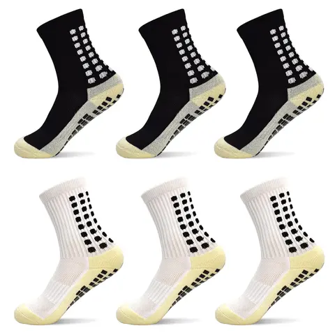 Adults' 6-Pair Breathable Anti-Slip Sporty Socks with Grip Pads, Multicolor Colorblock All-Season Athletic Socks for High-Activity Football Workouts