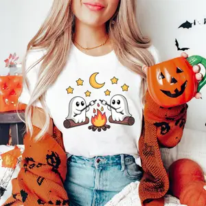Comfort Colors Campfire Ghost Shirt, Vintage Camping Skeleton Graphic Tee, Retro Fall Outdoor Apparel for Men and Women, Cute Halloween Marshmallow Roast Gift for Campers
