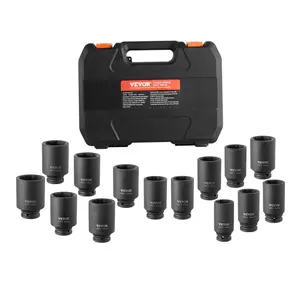 VEVOR 14-Piece Axle Nut Impact Socket Set, 1/2" Drive Deep Socket Kit with 6-Point & 12-Point Metric Spindles, CR-V Steel Heat-Treated Corrosion Res. Tool with Storage Case for Axle Removal & Auto Repair