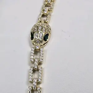 # 0187 Snake Head Bracelet with Green Eyes and Diamond Accents for men and Women 7 inches