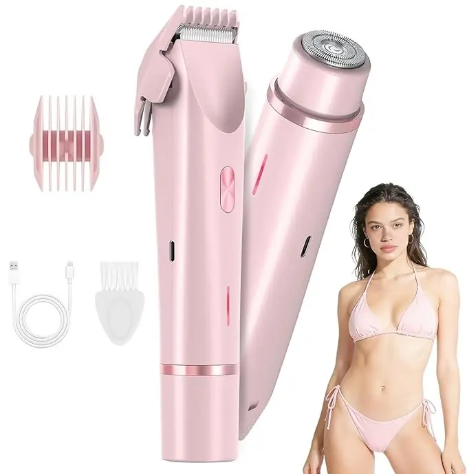 Cordless Electric Bikini Trimmer for Women, 2-in-1 Dual Head Shaver IPX7 Waterproof Wet Dry Grooming, Rechargeable Hair Remover for Face Underarms Bikini Line, Smooth Painless Use, Ideal Teacher Appreciation Gift,best friend birthday gift