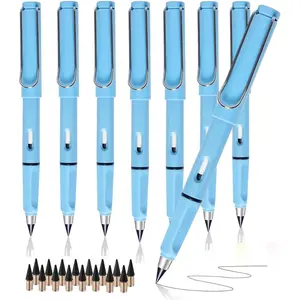 8 count Blue Infinity Forever Pencils for Writing-0.7mm Infinite Everlasting Metal Inkless Pencils Set,Technology Magic Writing Pencil For School Office Professional Use (Blue,8)