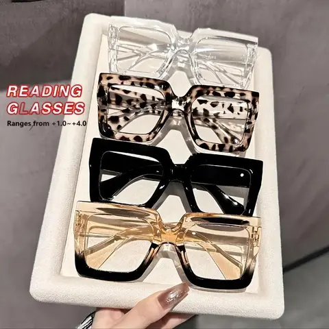 Trendy Tinted Lens Reading Glasses, Fashion Square Frame Eyeglasses for Women & Men, Fashion Eyeglasses for Work, Daily Clothing Decor, Perfect for Student Daily Use, Leopard Pattern Eyeglasses, Stylish Square Frames, Stylish Eyewear