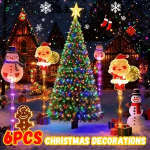 6pcs Solar Christmas Garden Lawn Lights, Santa Snowman Tree Design, 8 Flash Modes, Light Sensor, Outdoor Decorative Lights, Outdoor Holiday Decor, Yard Garden Lawn Winter Festivals