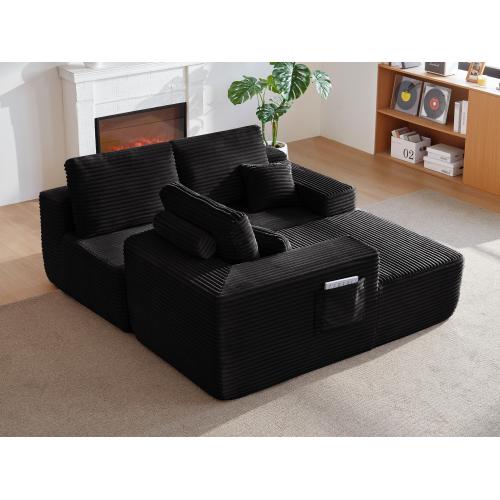 【Sub 2 packages】Niccae 104" Cloud Sectional Sofa with L-Shape Chaise and Side Pockets , Modern Modular Design, Deep Seating, Upholstered Couch for Living Room/Bedroom, No Assembly Required (Plush Fabric), Black, Left-facing,dorm essentials,home decor