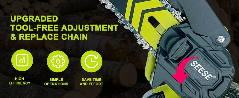 SEESE Brushless Mini ChainSaw - Portable Electric Cordless Saw for Wood Cutting, Batteries (2000mAh) ,Pruning, Gardening, Camping - Suitable for Seniors, Women Perfect Christmas & New Year Gift Idea