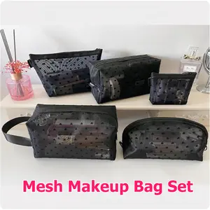 5 Piece Mesh Makeup Bag Set,Heart Printed Cosmetic Bags with Zipper,Portable Storage Organizers for Home,Office,Travel,Halloween Christmas Party Gifts,Hand Tools Kits
