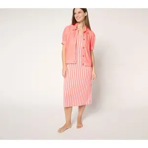 MUK LUKS Stretch Faux Denim Topper & Rib Knit Lounge Dress