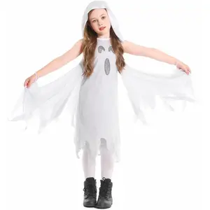 Seasons Shimmer Black Light Ghost Costume for Kids – Spooky White Hooded Halloween Outfit