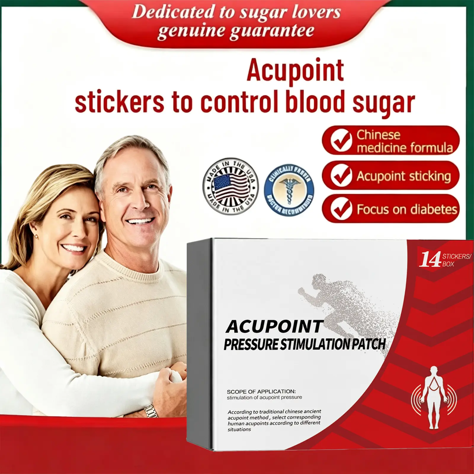Diabetic Health Acupoint Heat Patch - Natural Herbal Blood Sugar Support, Paper Base, Boxed Pack for Special Personal Care