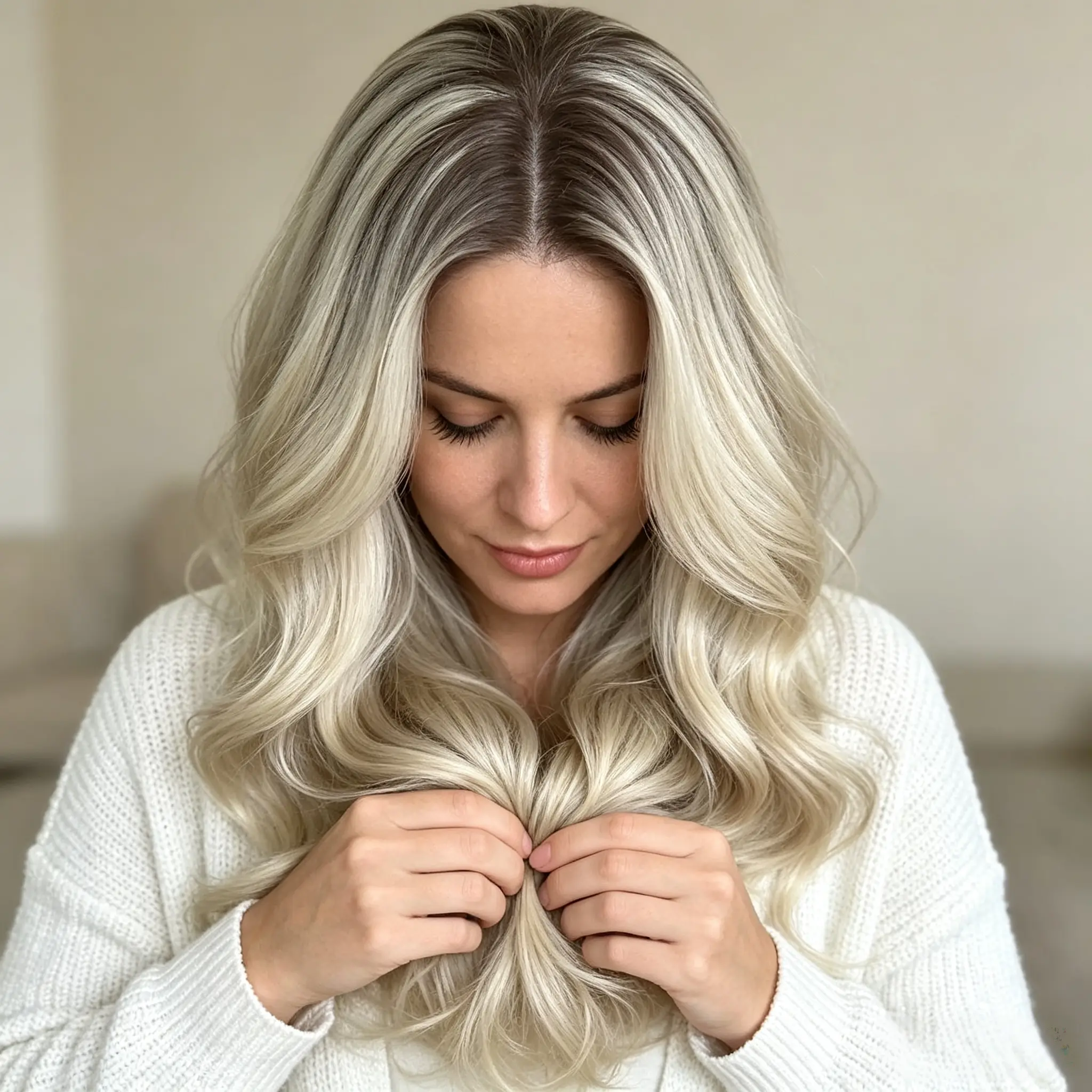 28 Inch Ombre Ash Blonde Long Wavy Lace Front Wigs for Women Dark Root Platinum Blonde Loose Wave Synthetic Wig Natural Hairline Heat Resistant Fiber Wig Realistic Fluffy Curly Hair Wigs Daily Party Cosplay Fashion Hairstyle