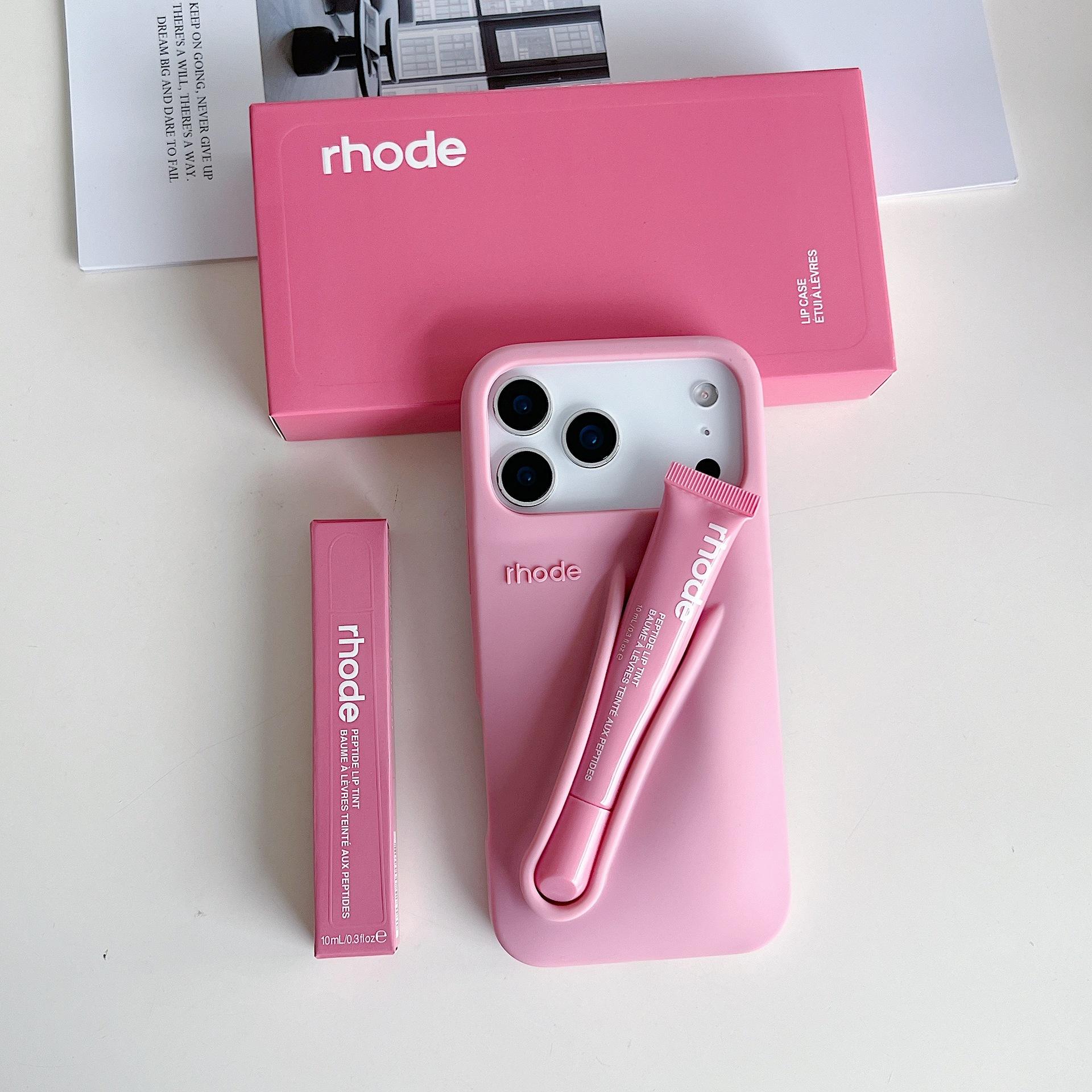 RHODE Compact Durable Phone Case with Lip Gloss Storage Compartment Slot for iPhone 11 12 13 14 15 16 17, Protective Back Cover for Women and Girls