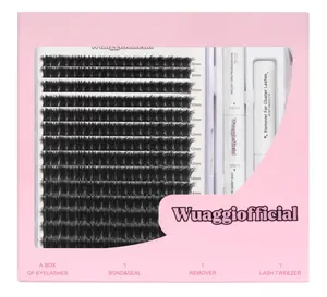 Wuaggi Official DIY DARK Cluster Lash Kit - Lightweight Synthetic Lash Clusters for Natural & Glam Looks - Beginner-Friendly Makeup Tool with Bond Seal Remover and Lash Tweezer