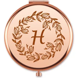 Compact Ideal Makeup Mirror Gifts for Women Girl Wife Friend Monogrammed Initial Letters Pocket Folding Travel Mirror 2026 Birthday Christmas for Her Letter Girlfriend Friend Wife
