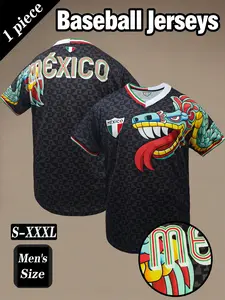 Mexico Retro Baseball Jersey China-Chic Dragon Print Design Daily Casual Short Sleeve V-Neck Comfortable Breathable Baseball Jersey Pullover T-shirt Suitable for outdoor sports and games Street trend Hip Hop wear for men and women