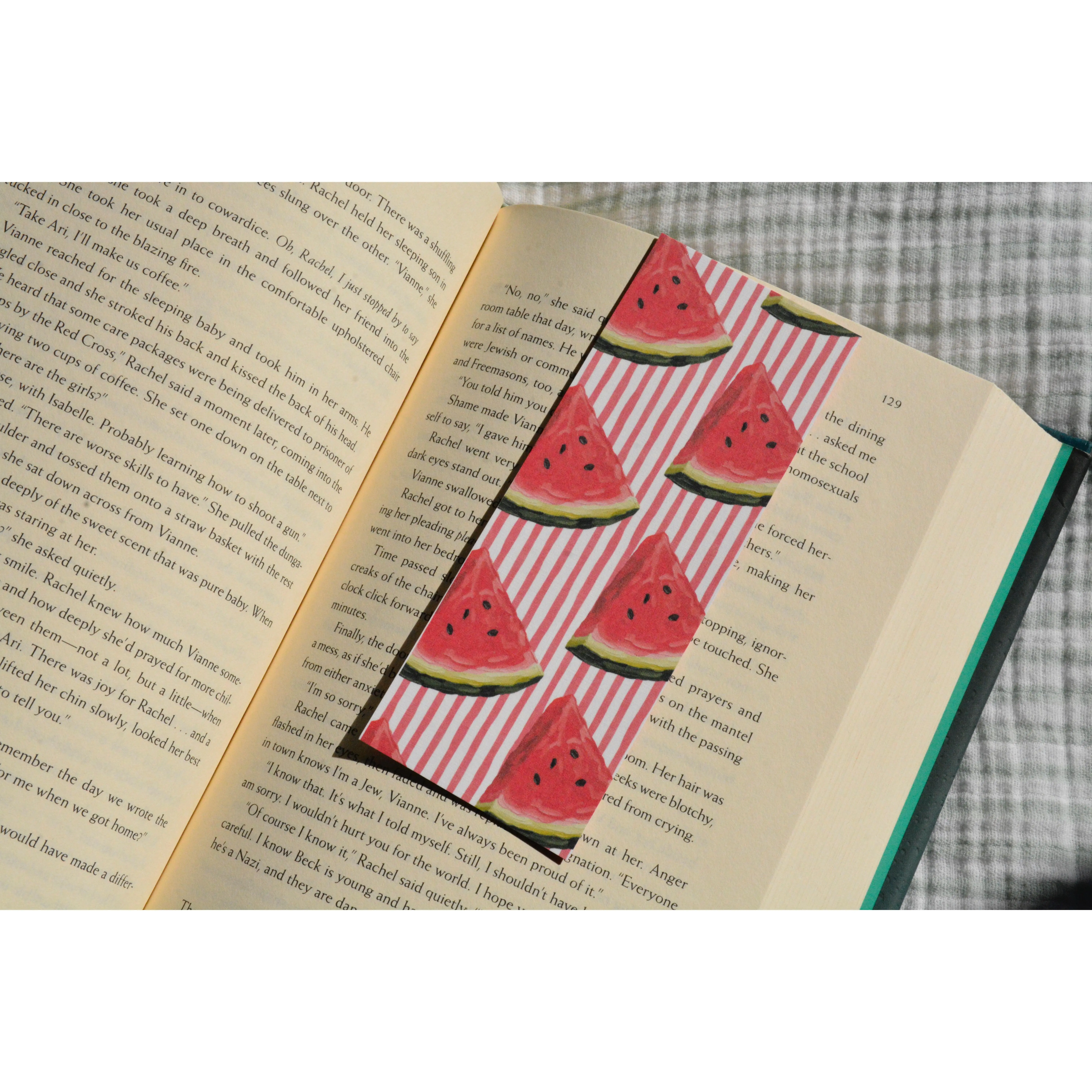 Watermelon Linen Bookmark | Double-Sided Handcrafted Bookmark for Book Lovers