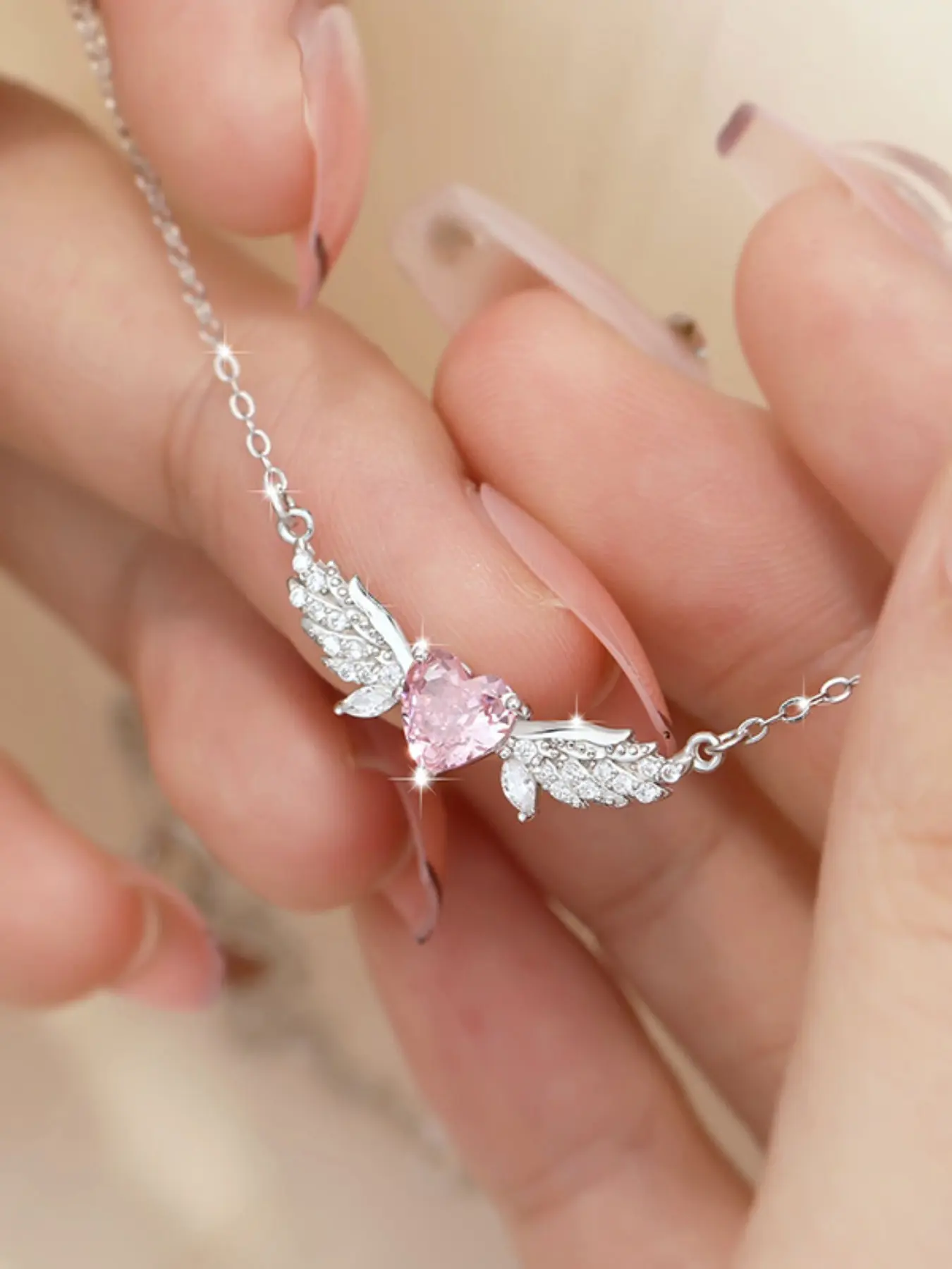 Fashion Pendant Necklace, Y2K Sweet Angel Wing Charm, Synthetic Zircon, Daily Wear, Perfect Birthday Gift, Ethnic Pattern, Alloy Chain, Angel Wings Pendant