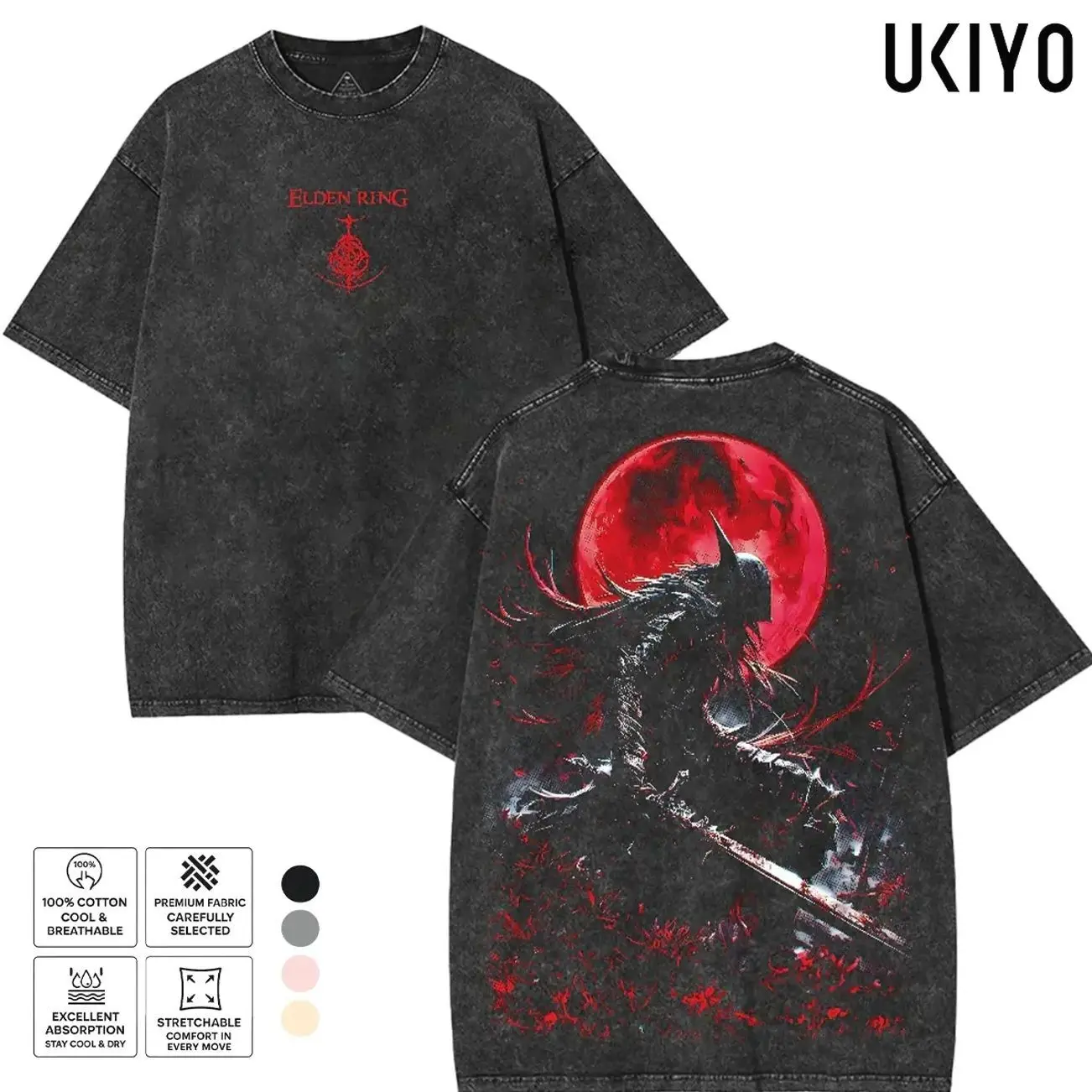 Maliketh The Black Blade Shirt Elden Ring Merch Heavyweight Cotton Oversized Tee Vintage Acid Wash Blood Moon Shadow Graphic Retro Streetwear T-Shirt SCF