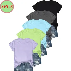 2026 New Arrival 5pcs Men's and Women's Short-Sleeve T-Shirts (Multi-Pack), Solid Color Crew Neck Casual T-Shirts, Women's Underwear (T-Shirts Only)