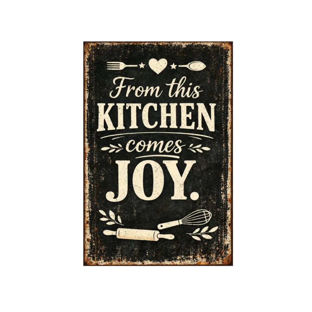 From This Kitchen Comes Joy Vintage Tin Sign Rustic Wall Decor Metal Plaque Farmhouse Baking Cooking Art Pantry Cafe Dining Room 8x12 Inch Pre Drilled Holes Chalkboard Style Typography Home Restaurant