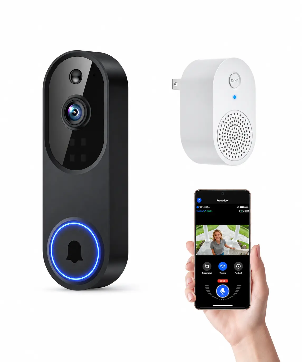 Orbitell 1080p Wireless Wi-Fi Video Doorbell Camera, 2-Way Audio, Cloud Storage, 2.4GHz Wi-Fi Only Support