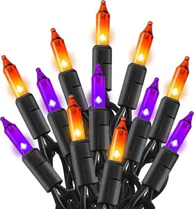Purple and Orange Halloween Lights 20FT 100 Count Incandescent Mini String Lights Waterproof Halloween Decorations for Outdoor Indoor Patio Home Party Garden Yard Decor