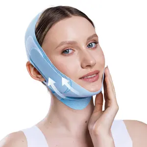 Chin Strap for Face Contouring - Reusable V Line Ice Silk Fabric Mask - Double Chin Shaping, Adjustable, Breathable Fabric - Jawline Shaper for Women & Men (Blue)