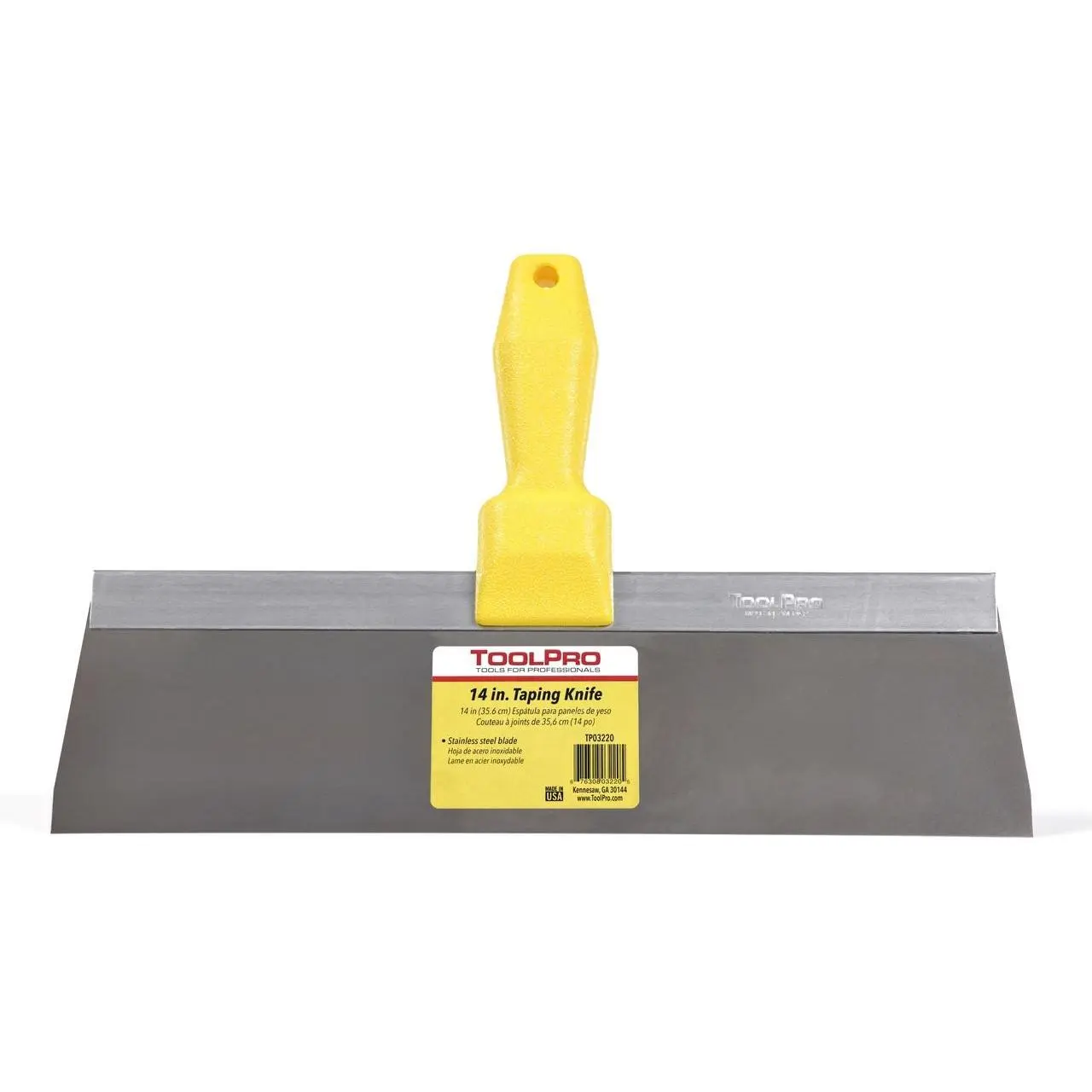 ToolPro 14-in Drywall Finishing Knife - Flexible Stainless Steel Blade, Durable Molded Plastic Handle, Comfortable Grip, Aluminum Reinforced, Flex for Smooth Lay, Easy Use, Enhanced Control & Precision for Wall Taping (Drywall Tools)