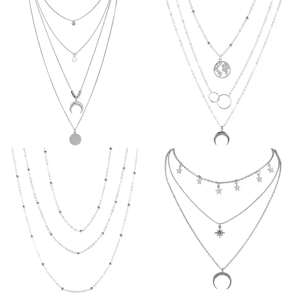 4Pcs Multiple Layered Necklaces for Women Choker Necklace with Moon Star Coin Gold Sliver Chain Necklace Jewelry for Women