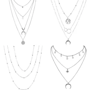 4Pcs Multiple Layered Necklaces for Women Choker Necklace with Moon Star Coin Gold Sliver Chain Necklace Jewelry for Women
