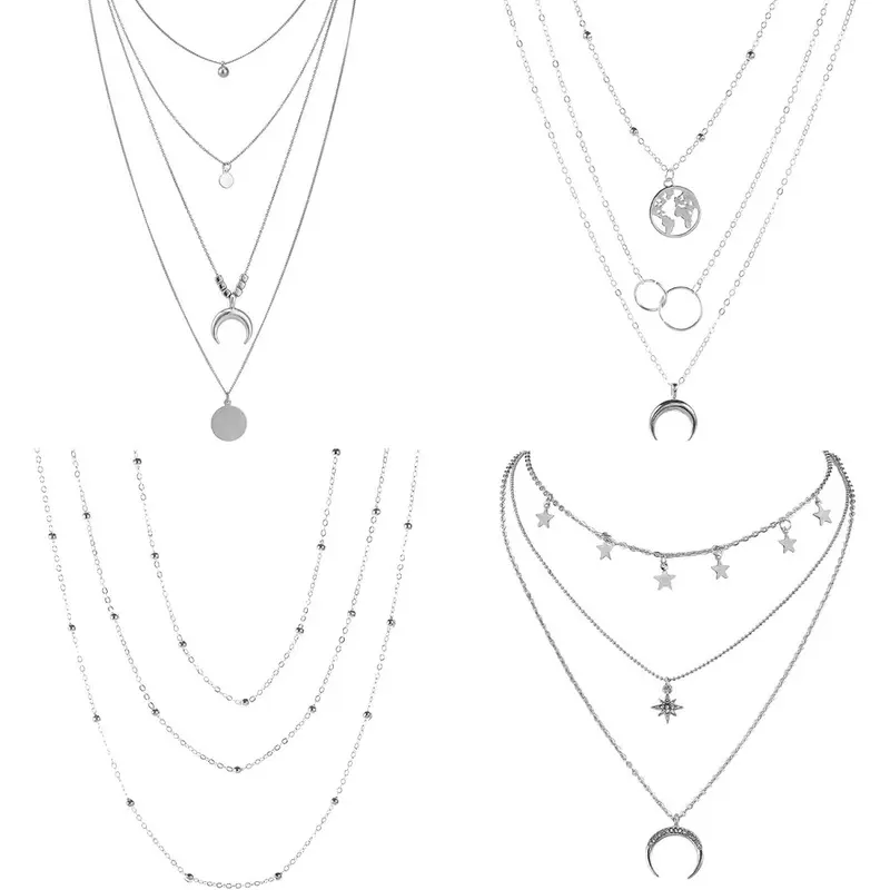 4Pcs Multiple Layered Necklaces for Women Choker Necklace with Moon Star Coin Gold Sliver Chain Necklace Jewelry for Women