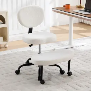 Ergonomic Cross Legged Swivel Chair - Soft Teddy Fabric, Adjustable Height, Lumbar Support, Durable Frame, Perfect for Home Office & Living Room