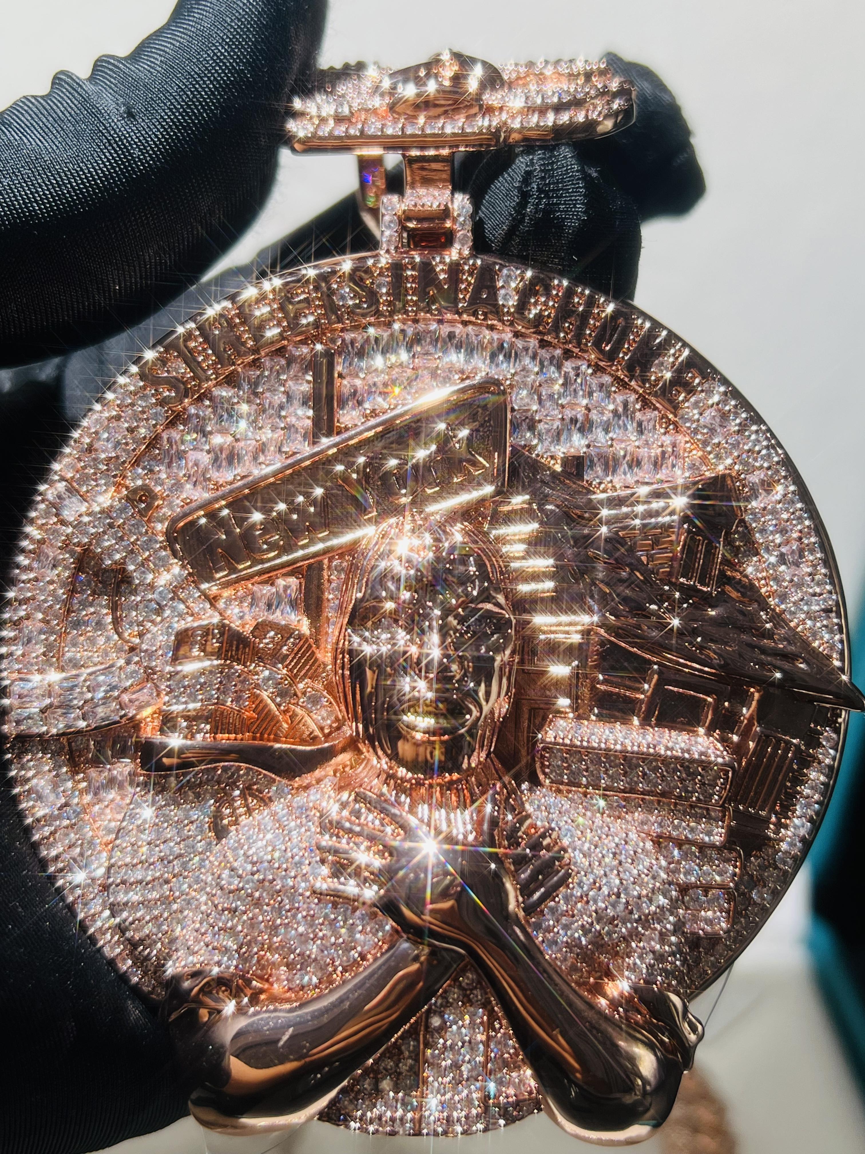 Custom 3D character design ice diamond pendant with claw setting craftsmanship, icy luxury, 18K gold-plated hip-hop style full crystal D VVS, unisex party accessory