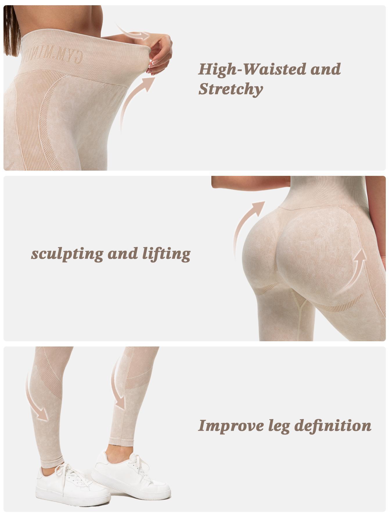 2PCS Set Women's Seamless Contour Shadow Leggings, High Waisted 3D Shading Yoga Pants,  Booty Lifting Smile Line Workout Tights