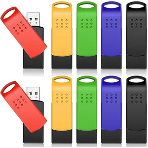 64G Flash Drives 10 USB 2.0 Thumb Drives Bulk with LED Light  Stylish Colorful Pen Drive for Photo Video File Music  Green, Red, Black, Blue, Yellow
