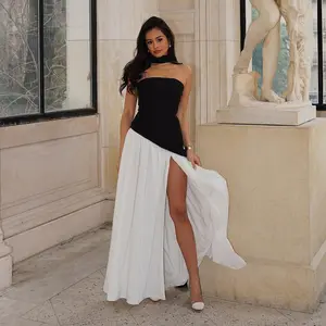 Women’s elegant high-slit spliced long dress with a sweet sleeveless slim-fit long skirt (with ribbon) GARMENTARY