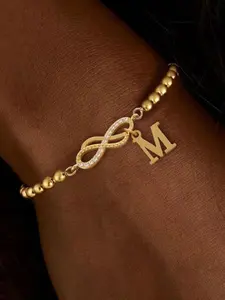 Women's Initial Infinity Symbol Bracelet, Fashionable Beaded Adjustable Chain, Casual All-Season Jewelry for Women