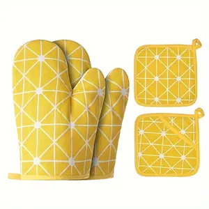 Oven Mitt and Pot Holder 4pcs Set, High Heat Resistant 500°C Extra Thick Kitchen Long Oven Mitts
