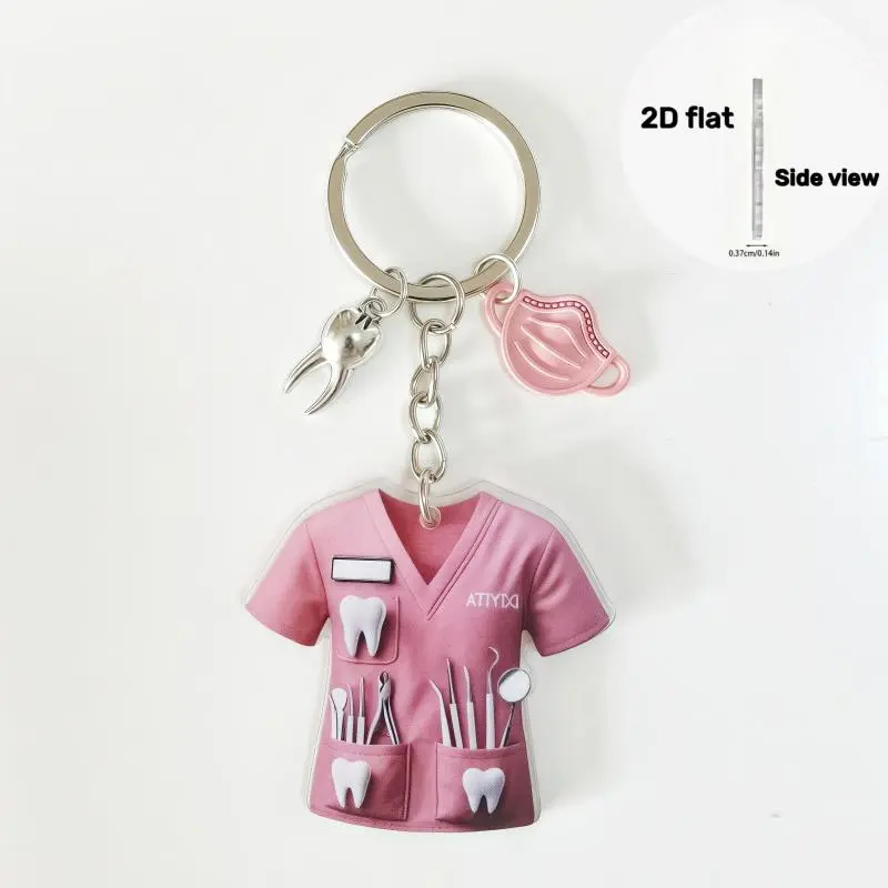 2D Dentist Costume Pendant Pink Acrylic Doctor Themed Keychain Chic Ornament Charm for Car & Bags Hanging Festive Gift For Women