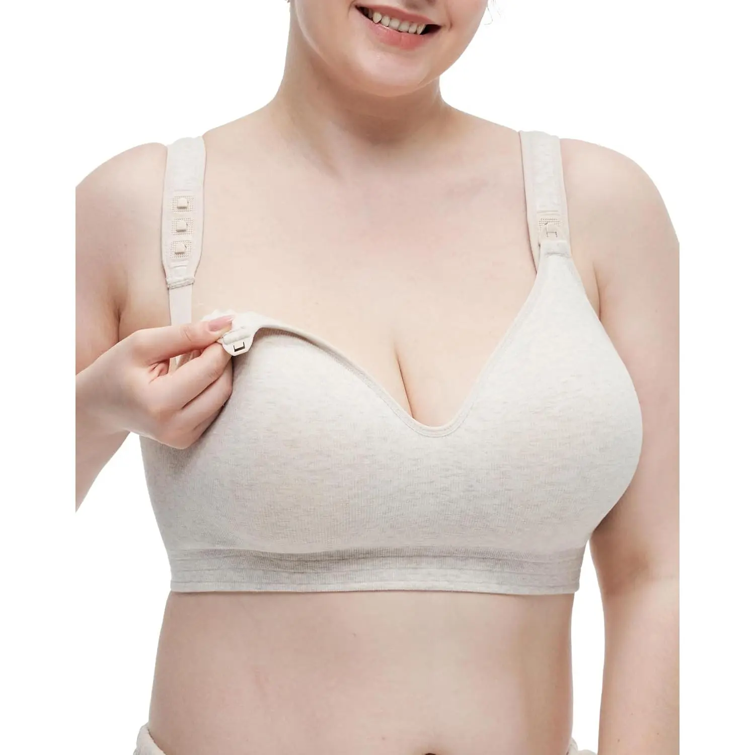 Busty Nursing Bras, Cotton Wirefree Fixed Padded Maternity Bra, Full Coverage Adjustable Fit