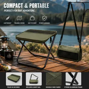 Portable Folding Camping Stool Ultra Lightweight Green Aluminum Frame Compact Travel Seat with Carry Bag Foldable Outdoor Chair Heavy Duty 265 lbs Support Easy Carry for Camping Fishing Hiking Beach Picnic Outdoor Use