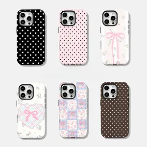 Y2K Style Exquisite Bow Polka Dot Fashion Phone Case for IPhone 17 16 15 14 13 12 11 Pro Max Air Plus Luxury Double-layer Back Cover Holiday Gifts and Fashion Items