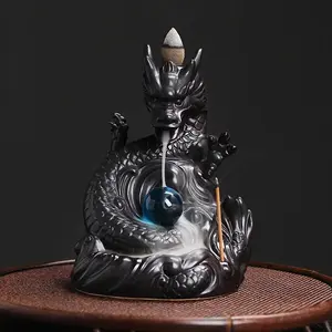 Dragon Design Backflow Incense Burner, Ceramic Incense Holder, Home Decor Aromatherapy Ornament, Desktop Decor for Living Room Bedroom Office, Fragrance Incense, Perfume