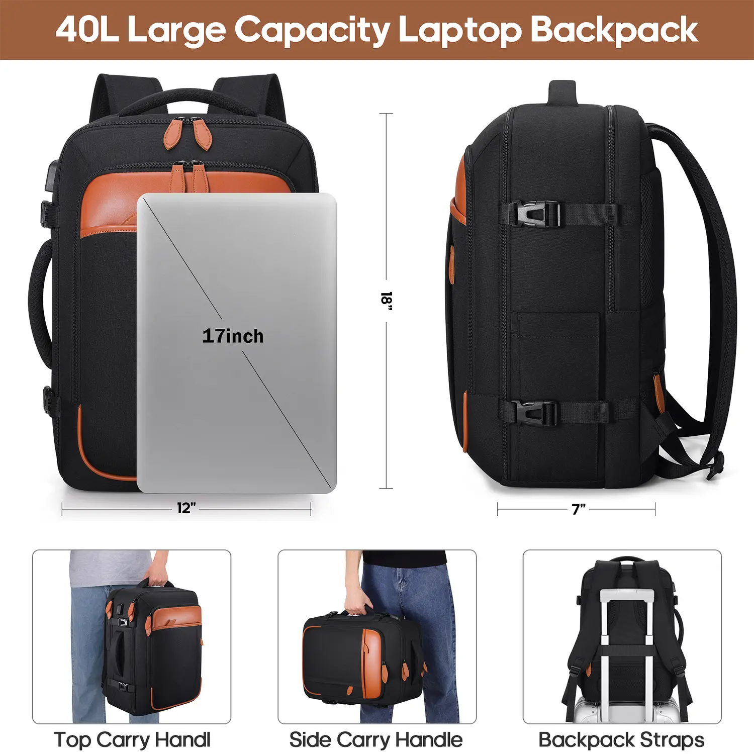 summerwins Large Capacity Travel Backpack - Flight Approved Expandable Bag for Weekend Trips, with 4 Packing Cubes, 17-in Laptop Compartment, Charging Port (for Men & Women)