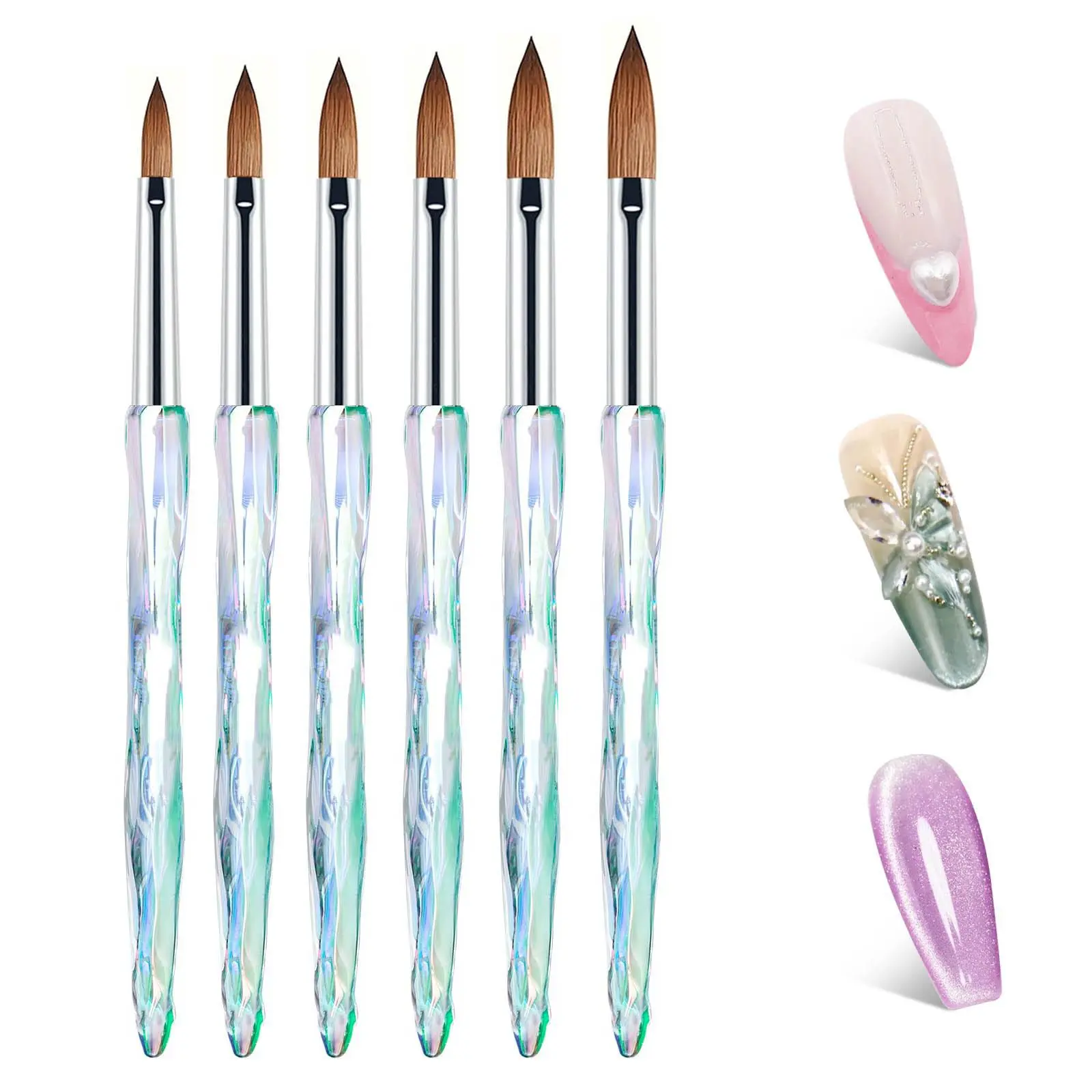 6Pcs Acrylic Nail Brush Set, Professional Nail Brushes for Acrylic Application Acrylic Powder Nail Extension and 3D Nail Carving