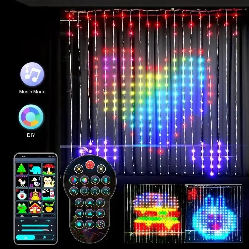 Smart Curtain String Light App DIY Picture Text Led Display Smart LED RGB String Light RGB LED Bluetooth Control Curtain Lights Led Lighted Led Multicolor leis sunset lamps Party Lighting Decoration