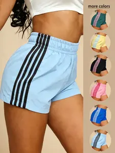 Women's Summer Casual Striped Elastic Waist Loose Fit Sport Shorts, Fashion Versatile Plaid Pattern, Comfortable and Stylish