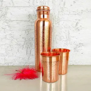 Pure Copper Drinkware Gift Set of 2 Glass and 1 Bottle in Embossed Design skinny tumbler cochise  water  bottle