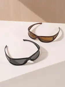 Women's Acrylic Wrap Shape Y2K Outdoor Cycling Fashion Sunglasses, Trendy Casual Sunglasses for Everyday Use, Fashion Accessories for Outdoor Activities